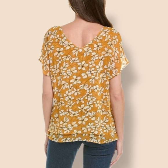 CABI Thrive Top Butterscotch Yellow w/ White Floral Print Double Layer US Sz L - Picture 4 of 12